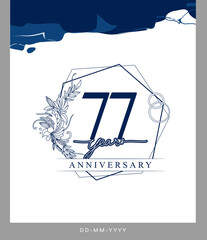 77th Anniversary logotype with hand drawn background blue color for celebration event, wedding, greeting card, and invitation.