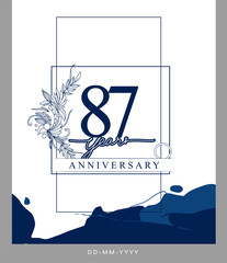 87th Anniversary logotype with hand drawn background blue color for celebration event, wedding, greeting card, and invitation.