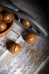 Macadamia nuts and nutcracker