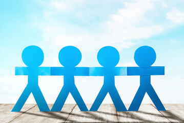 Blue people paper holding hands standing