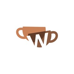 w letter coffee cup overlapping color logo vector icon illustration