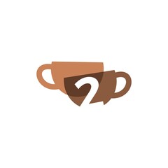 two 2 number coffee cup overlapping color logo vector icon illustration