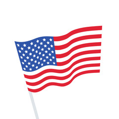 The national flag of United States on a pole. The waving flag. Flat Vector illustration.