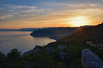 Beautiful sunset on Peak Cosmos in the Novyi Svet National Park