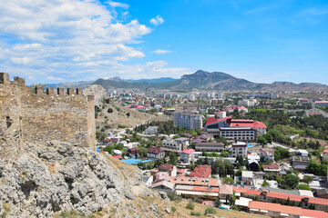 Landscape scenery of the Sudak city with a fortress