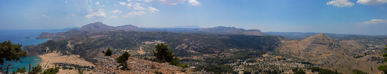 Fototapeta na wymiar beautiful panoramic view of the mountains of Rhodes, Greece,