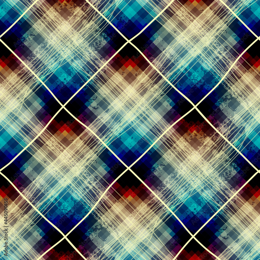 Poster abstract seamless pattern. diagonal grunge plaid.