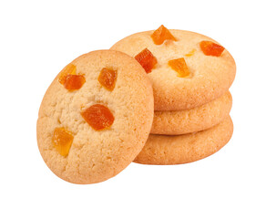 Stack of almond biscuits with dried apricot isolated on white