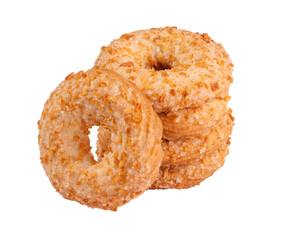 Shortbread rings with sugar and peanut crumbs isolated on white