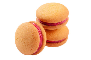 Shortbread sandwich cookies with berry curd isolated on white
