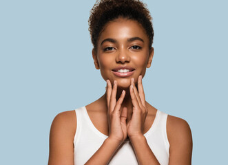 Fototapeta na wymiar African american woman beauty healthy skin natural beauty happy smile