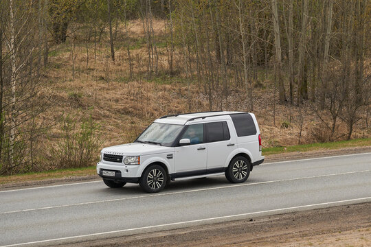 Ruzayevsky District, Mordovia, Russia - May 08, 2021: The Land Rover Discovery 4 on the intercity road.