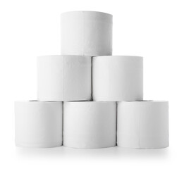 Rolls of toilet paper on white background