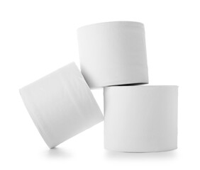Rolls of toilet paper on white background