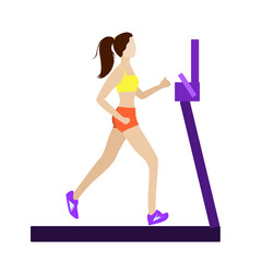 A woman runs on a treadmill.