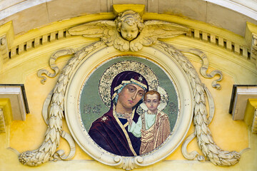 Fresco The Virgin and Child. Architectural element.