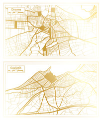 Corinth and Drama Greece City Map Set.