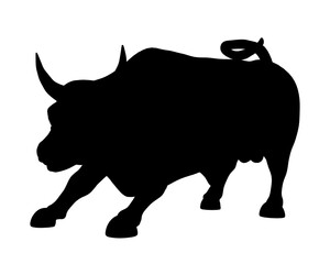 Silhouette of a running bull isolated on a white background. Vector illustration