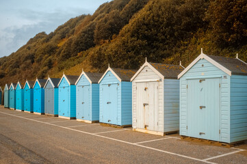 Fototapeta na wymiar Closed Beach Huts, Bournemouth, Dorset, England