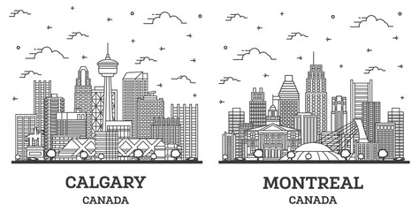 Fototapeta premium Outline Montreal and Calgary Canada City Skyline Set.