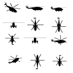 Set with helicopter silhouettes isolated on white background. Vector illustration © German Ovchinnikov