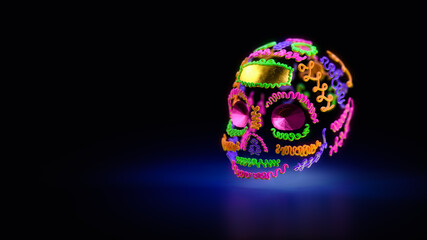 3D Rendering, illustration of a Sugar skull concept with only the icing floating in the air. day of the dead background