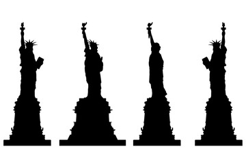 Set with silhouettes of the statue of liberty in different positions isolated on a white background. Vector illustration