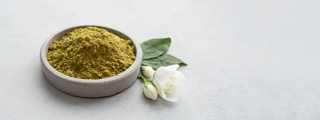 Banner. Raw henna powder for natural hair and eyebrow coloring dyeing