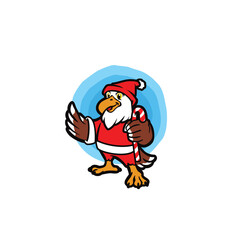 Eagle cartoon character wearing Santa Claus suit