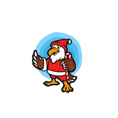 Naklejka premium Eagle cartoon character wearing Santa Claus suit