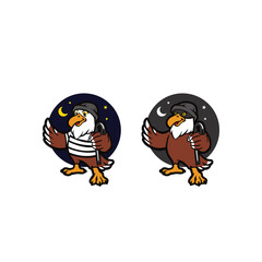 Eagle cartoon character with robber thief suit and crowbar