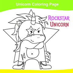Unicorn coloring worksheet page. Coloring Rockstar unicorn worksheet page. Educational printable coloring worksheet. Additional worksheet for kids. 