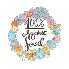 Hand lettering grunge card with flower background. Handcrafted doodle letters in retro style. Hand-drawn vintage typography