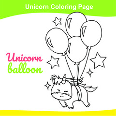 Unicorn coloring worksheet page. Coloring kawaii unicorn worksheet page. Educational printable coloring worksheet. Additional worksheet for kids. Vector illustration in cartoon style. 