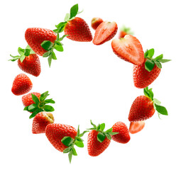 Lots of strawberries in the shape of a frame. Isolated on a white background