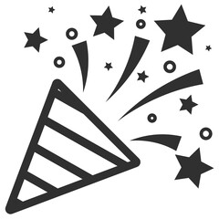 Confetti and Party Popper Icon Outline Vector Design on White Background.