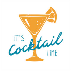 Textured orange color tropical cocktail in martini glass with citrus slice and 