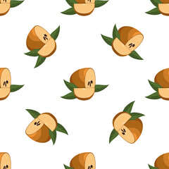 Seamless pattern with fresh sapodilla fruits isolated on white background. Summer fruits for healthy lifestyle. Organic fruit. Cartoon style. Vector illustration for any design.