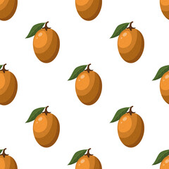 Seamless pattern with fresh sapodilla fruits isolated on white background. Summer fruits for healthy lifestyle. Organic fruit. Cartoon style. Vector illustration for any design.