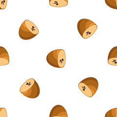 Seamless pattern with fresh sapodilla fruits isolated on white background. Summer fruits for healthy lifestyle. Organic fruit. Cartoon style. Vector illustration for any design.