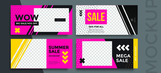 Sale banner layout design. Set of bright vibrant banners, posters, cover design templates, social media stories wallpapers
