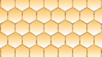 Abstract background of graphic elements - mosaic of gold hexagons with metal shadow effects on the edge - 3D illustration