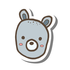 Doodle cartoon cute face lama on white silhouette and gray shadow. Vector illustration about animal.