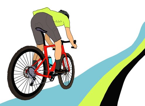 Illustrazione di ragazzo che va in bicicletta gravel su arcobaleno