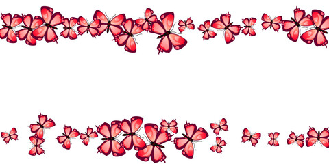 Fairy red butterflies abstract vector background. Spring beautiful insects. Simple butterflies abstract children illustration. Sensitive wings moths graphic design. Fragile creatures.