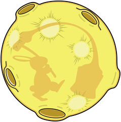 月と餅をつく兎の影のイラスト（アウトラインあり）