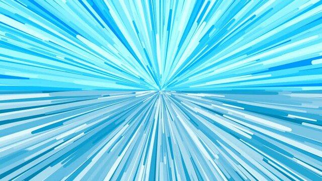 Blue animated background with rays scattering from the center in all directions towards the observer 4k video computer render