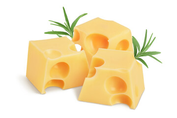 cubes of cheese isolated on white background with clipping path and full depth of field - obrazy, fototapety, plakaty