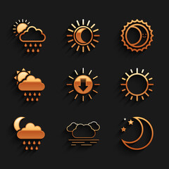 Set Sunset, Cloud, Moon and stars, with rain moon, sun, Eclipse of the and icon. Vector