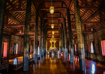 Fototapeta premium Wat Yai Suwannaram temple with green emerald buddha in Phetchaburi, Thailand